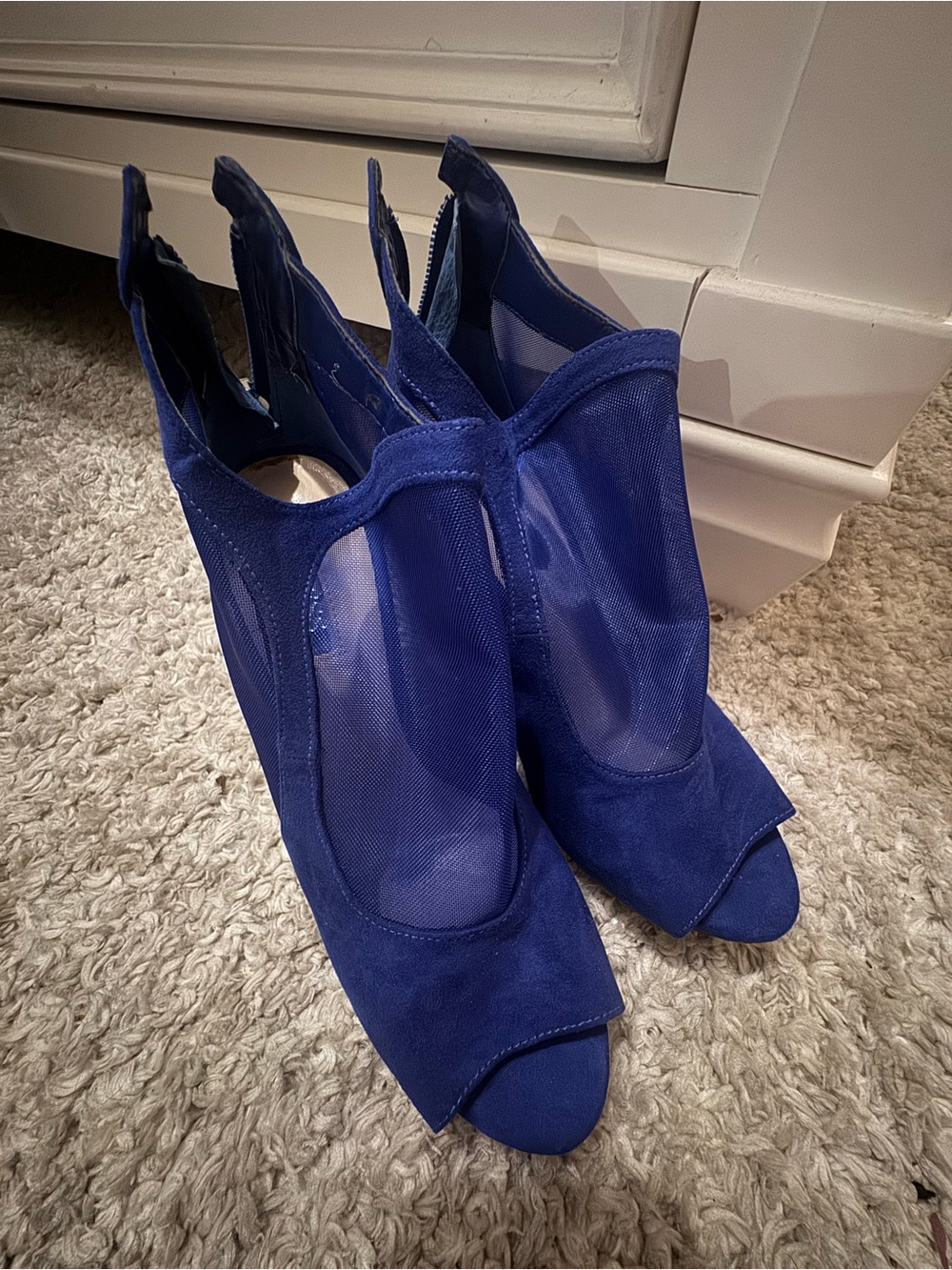 Guess Royal Blue Suede & Mesh Peep-Toe Heels